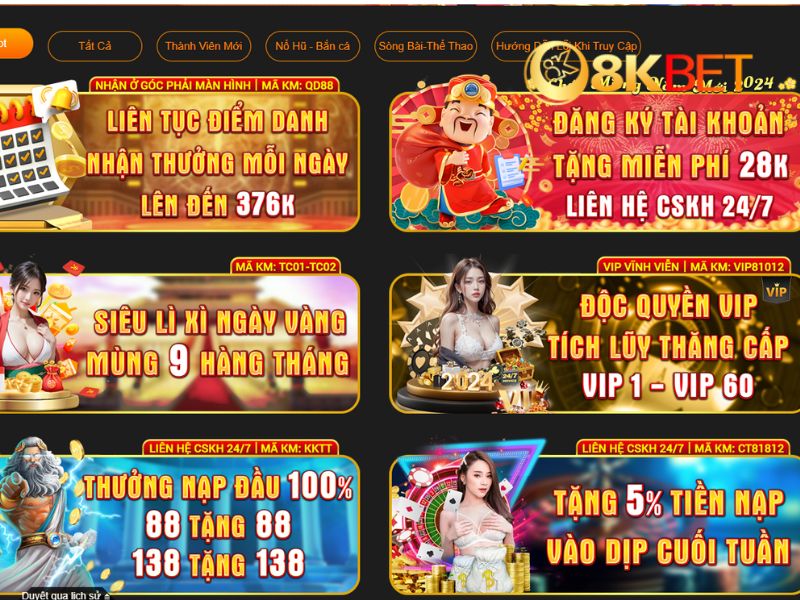 Hàng loạt Khuyến mãi hấp dẫn mỗi ngày tại 8KBET Hàng loạt Khuyến mãi hấp dẫn mỗi ngày tại 8KBET